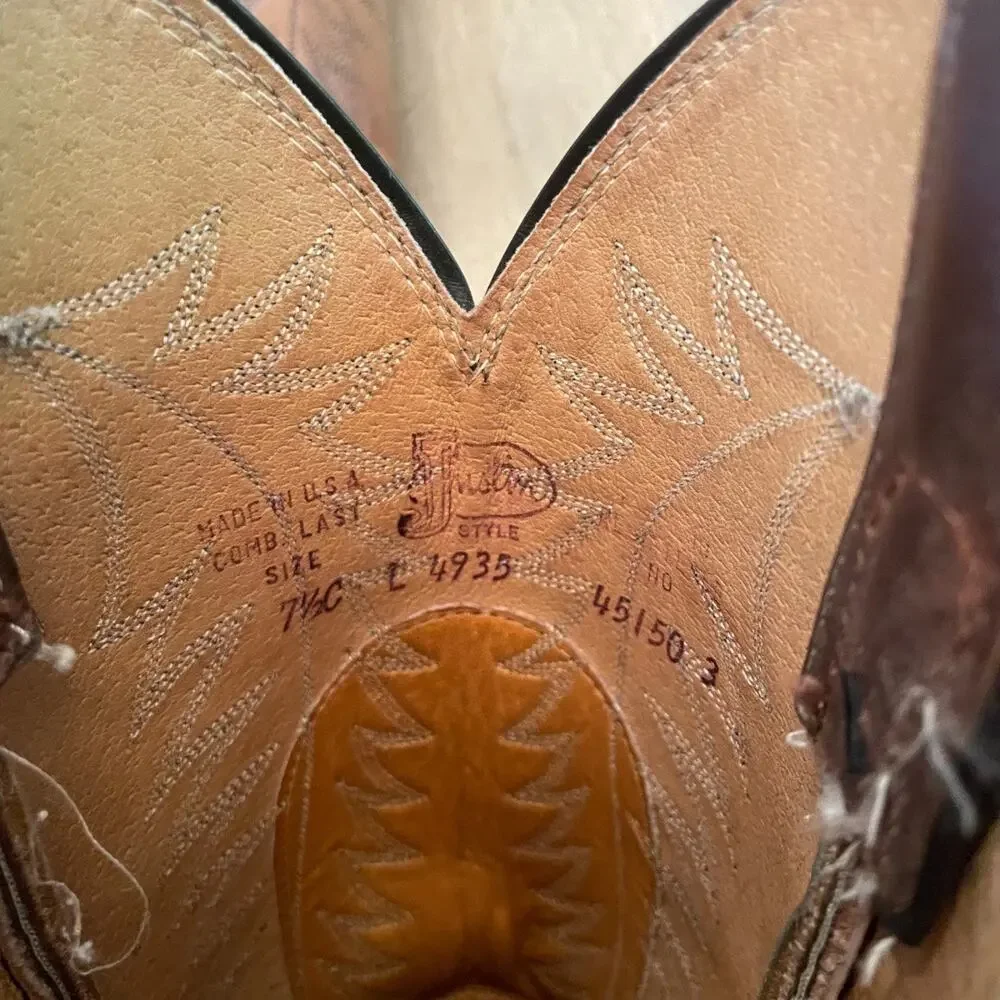 Justin Western Cowboy Boots‎ Brown Leather 7.5 C USA